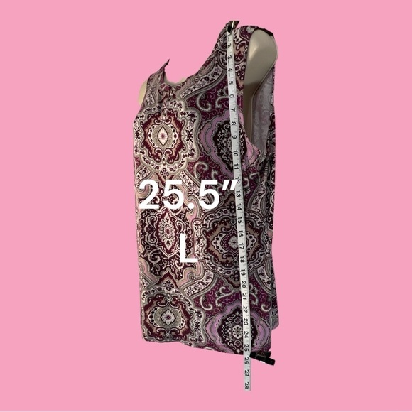 Ann Taylor Sleevless Damask-like Pattern in Pinks and Taupe, Peek-a-Boo Neck L - Picture 2 of 8